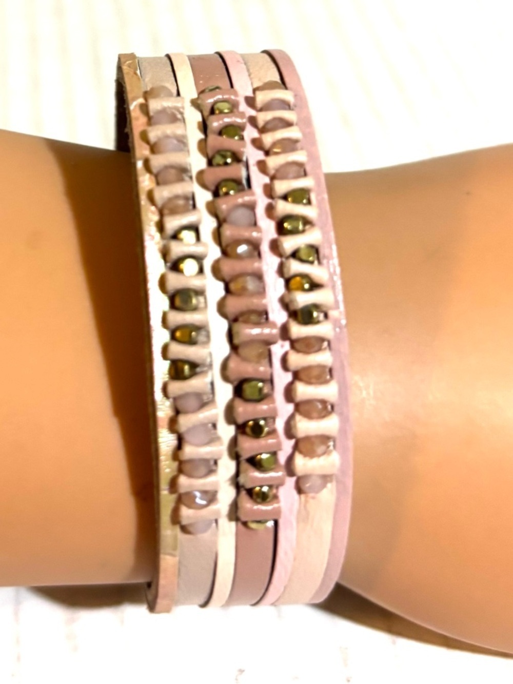 Multi-Row Pink Beaded Wrap Bracelet - Women Jewelry